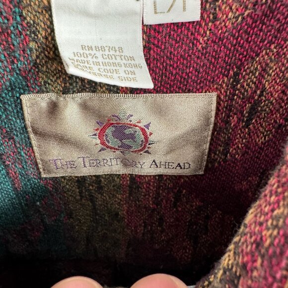 The Territory Ahead Southwest Knit Flannel Shirt Mens Size Large Beige/Green/Red - Picture 10 of 12